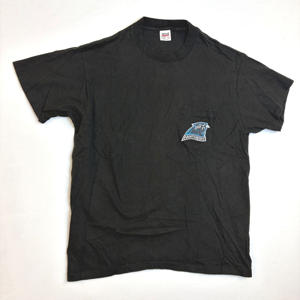 Vintage Carolina Panthers Anvil Pocket T-Shirt Mens XL Black Single Stitch USA